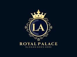 Letter LA Antique royal luxury victorian logo with ornamental frame. vector