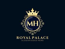 Letter MH Antique royal luxury victorian logo with ornamental frame. vector