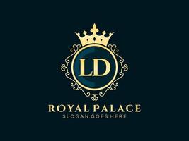 Letter LD Antique royal luxury victorian logo with ornamental frame. vector