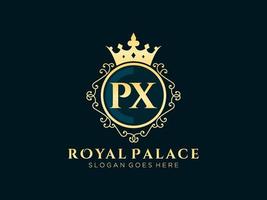 Letter PX Antique royal luxury victorian logo with ornamental frame. vector