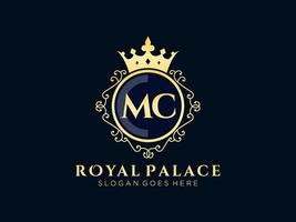 Letter MC  Antique royal luxury victorian logo with ornamental frame. vector