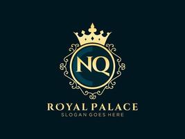 Letter NQ Antique royal luxury victorian logo with ornamental frame. vector