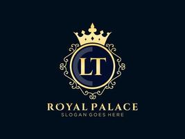 Letter LT Antique royal luxury victorian logo with ornamental frame. vector