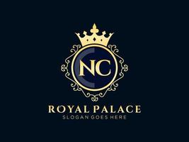 Letter NC Antique royal luxury victorian logo with ornamental frame. vector