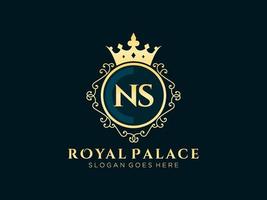 Letter NS Antique royal luxury victorian logo with ornamental frame. vector