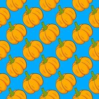 Pumpkin pattern, seamless pattern on blue background. vector