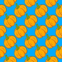 Pumpkin pattern, seamless pattern on blue background. vector