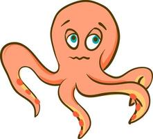 Sad octopus, vector or color illustration.