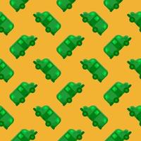 Green bus , seamless pattern on a hot yellow background. vector