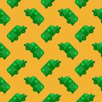 Green bus , seamless pattern on a hot yellow background. vector