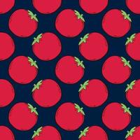 Red tomato, seamless pattern on dark blue background. vector