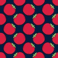 Red tomato, seamless pattern on dark blue background. vector