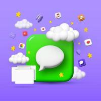 social media mail sms icon. 3d vector cartoon illustration. speech bubble