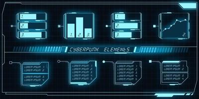 Scifi futuristic control panel collection of HUD elements GUI VR UI design Cyberpunk retro style. vector