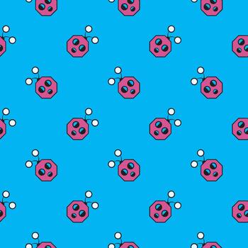 robot púrpura, patrón sin costuras sobre fondo azul. vector