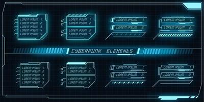 Scifi futuristic control panel collection of HUD elements GUI VR UI design Cyberpunk retro style. vector