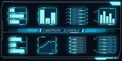 Scifi futuristic control panel collection of HUD elements GUI VR UI design Cyberpunk retro style. vector