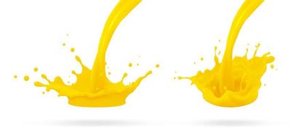 Orange juice, splatter orange splashes of paint, 3d realistic vector illustration