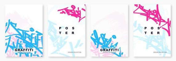 Bright graffiti tags with marker, vector illustration. Street art poster template.Colorful hip hop background with mixed letters