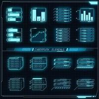Scifi futuristic control panel collection of HUD elements GUI VR UI design Cyberpunk retro style. vector