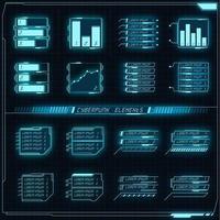 Scifi futuristic control panel collection of HUD elements GUI VR UI design Cyberpunk retro style. vector