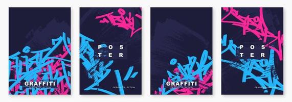 Bright graffiti tags with marker, vector illustration. Street art poster template.Colorful hip hop background with mixed letters