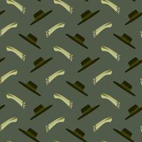 Vintage hat , seamless pattern on a green background. vector