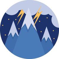 Lightning at night in the mountains, illustration, vector on white background.