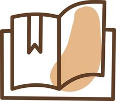 Open brown book, illustration, vector on a white background.