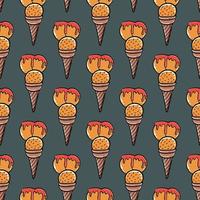 Ice cream pattern, seamless pattern on dark background. vector