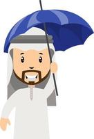 Arab men with umbrella, illustration, vector on white background.