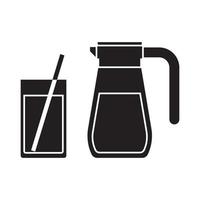 jugo, jarra, y, taza, contorno, icono vector