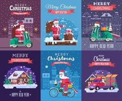 Christmas Cards Set with Santa Delivering vector