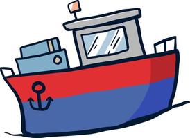 Blue and red ship, illustration, vector on a white background.