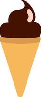 Dark chocolate ice cream on a cone, icon illustration, vector on white background