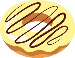 Donut with vanilla creeam and chocolate, illustration, vector on a white backgroundv