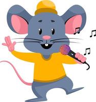 Mouse with microphone, illustration, vector on white background.