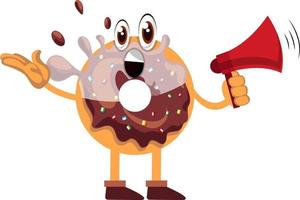 Donut with megaphone, illustration, vector on white background.