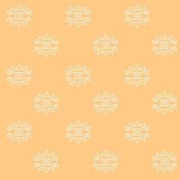 Seamless textile fabric minimalist magic occult eye mental zen symbol. Vector seamless pattern on soft orange background