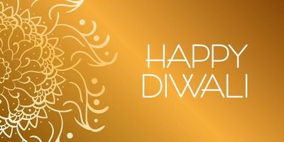 Happy Diwali. Greeting banner with lettering, gold background and mandala vector
