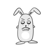 Cute angry bunny. Cartoon illustration of a funny little rabbit isolated on a white background. Symbol of 2023 according to the Chinese calendar. vector