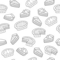 Pie seamless pattern doodle outline vector. Texture for background, menu, fabric, wrapping. Outline drawings on white vector