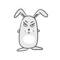 Cute angry bunny. Cartoon illustration of a funny little rabbit isolated on a white background. Symbol of 2023 according to the Chinese calendar. vector