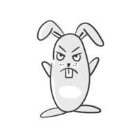 Cute angry bunny. Cartoon illustration of a funny little rabbit isolated on a white background. Symbol of 2023 according to the Chinese calendar. vector