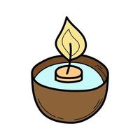 Hand drawn burning candle on water for spa. Vector illustration sketch style. Stock vector illustration, isolated on white background.
