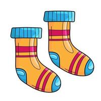 Bright orange and blue warm autumn knitted socks, vector illustration in cartoon style on a white background