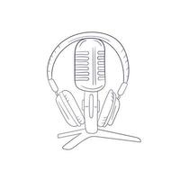 micrófono y auriculares, concepto de podcast, ilustración vectorial en blanco. icono dibujado a mano para colorear libro vector