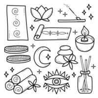 WebVector set of spa and yoga icons. Sketch or doodle style on white. Outline, coloring page elements vector