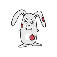 Angry bunny digital design for creating decor and printing on t-shirts, caps. Vector on white. Plush rabbit with sewn-in patches.