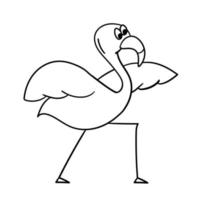 Cute cartoon flamingo in yoga pose. Character bird vector illustration. Isolated on white. Outline, for coloring page